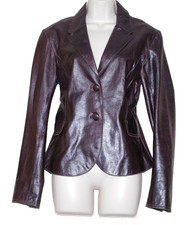 June Leather Brown Burgundy Women's Blazer Jacket Size: L (fit Size Small)