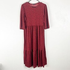 ZARA Red Black Dainty Floral Long Sleeves Tiered Maxi Dresss, Size Small