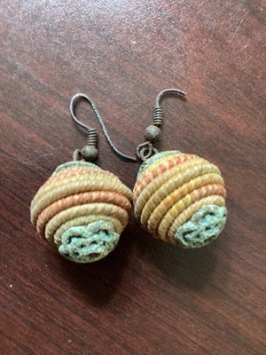 Vintage Tribal Copper and Paper Earrings One Link Damaged