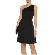 Theory One Shoulder Little Black Dress Sz 8 Solid Party Cocktail Wool Silk