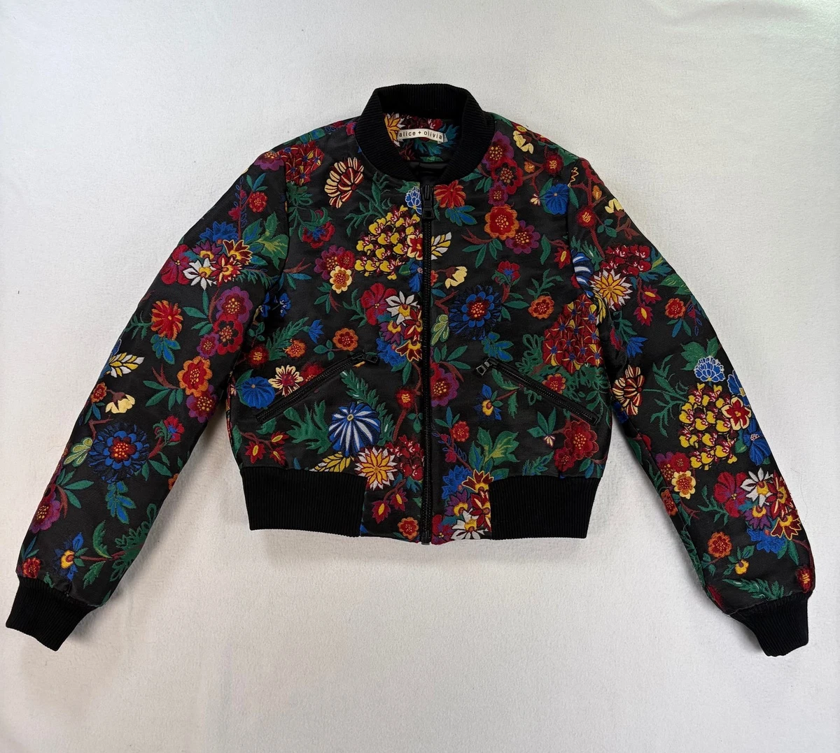 Alice+olivia 花柄スカジャン 黒 赤 黄 Alice + Olivia Black Floral Coats, Jackets & Vests for Women for