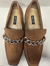 Nine West Women's Size 7 Oriah 2 Slip On Comfort Dress Loafers Brown with Chain 