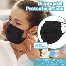 [50 PCS] 3-Ply Disposable Face Masks Non-Medical Surgical Mouth Cover Black Mask