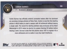 2021 TOPPS NOW #106 CORBIN BURNES- MILWAUKEE BREWERS