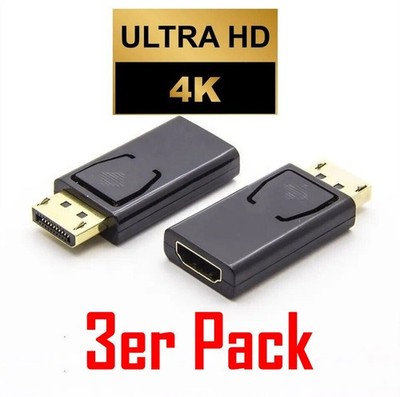 3x DisplayPort auf HDMI Adapter DP Stecker HDMI Buchse Full HD 1080p Schwarz 1.2