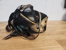 CHARM NYC Hat Church/Kentucky Derby/Wedding Mesh Sequins Black Feathers