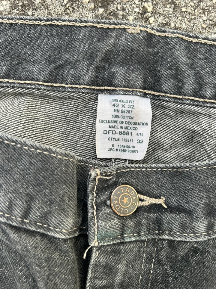 Vintage Grunge Faded Glory Jeans Mens 42x32 Relaxed Fit Faded Black Denim Y2K - Image 2 of 4