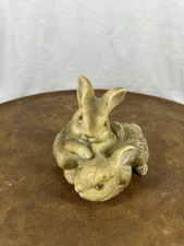 Vintage HOMECO Two Rabbits Bunnies #1455 Ceramic Figurine Pair 1970s