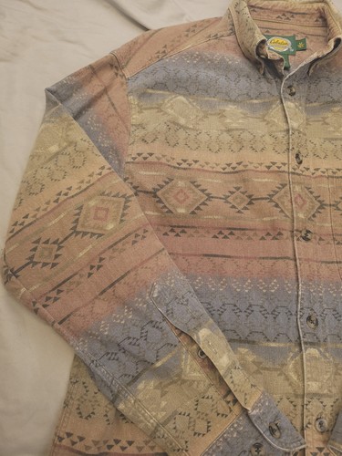 Cabelas Flannel Men Med Multi Colored Southwestern Aztec Print Western Chamois - Picture 6 of 12