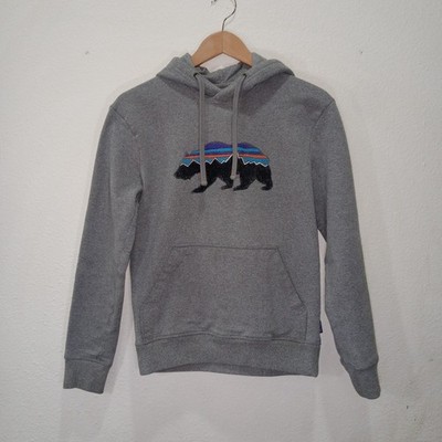 Patagonia Uprisal Hoody Fitz Roy Bear Mens XS Gray Pullover Sweatshirt Cotton