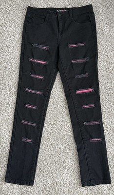 Vanilla Star Mid Rise Skinny Jeans Size 16 Distressed/Ripped Jeans Black Pink
