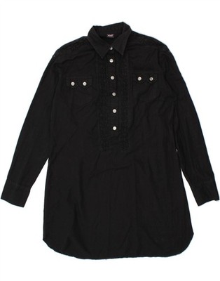 YELL! Damen Langarm Shirtkleid UK 16 Large schwarz Baumwolle CT05