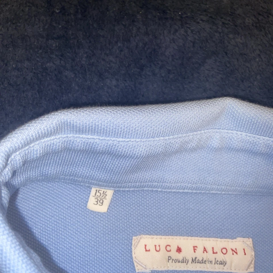 Polo Luca Faloni Italia Manga Larga Algodón Para Hombre 15.5 Azul Cielo Lujo Piqué Polo Foto 3 de 4