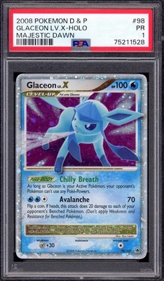 2008 Pokémon Diamond & Pearl Majestic Dawn Glaceon LV.X-Holo #98 PSA 1 POOR