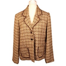VTG Alfred Dunner Womens Cream  Tan Blazer Decorative Buttons sz 10 FREE SHIP