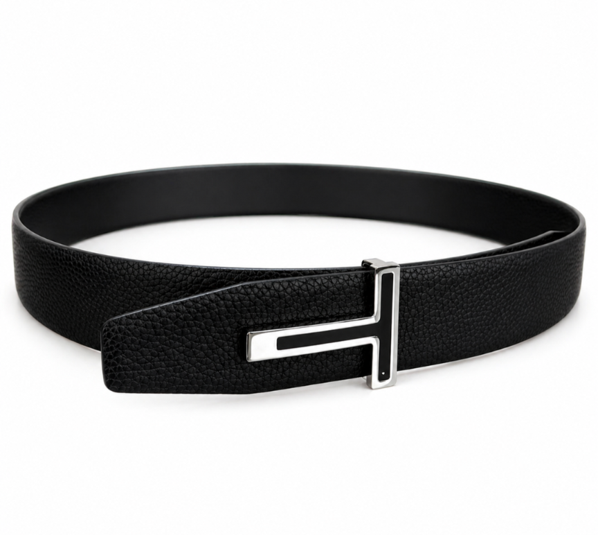 Tom Ford T Silver Buckle Reversible Leather Belt Black  display picture 2