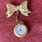 Vintage Bow Brooch Gold Hanging Watch Pin Fashion Jewelry Costume Metal