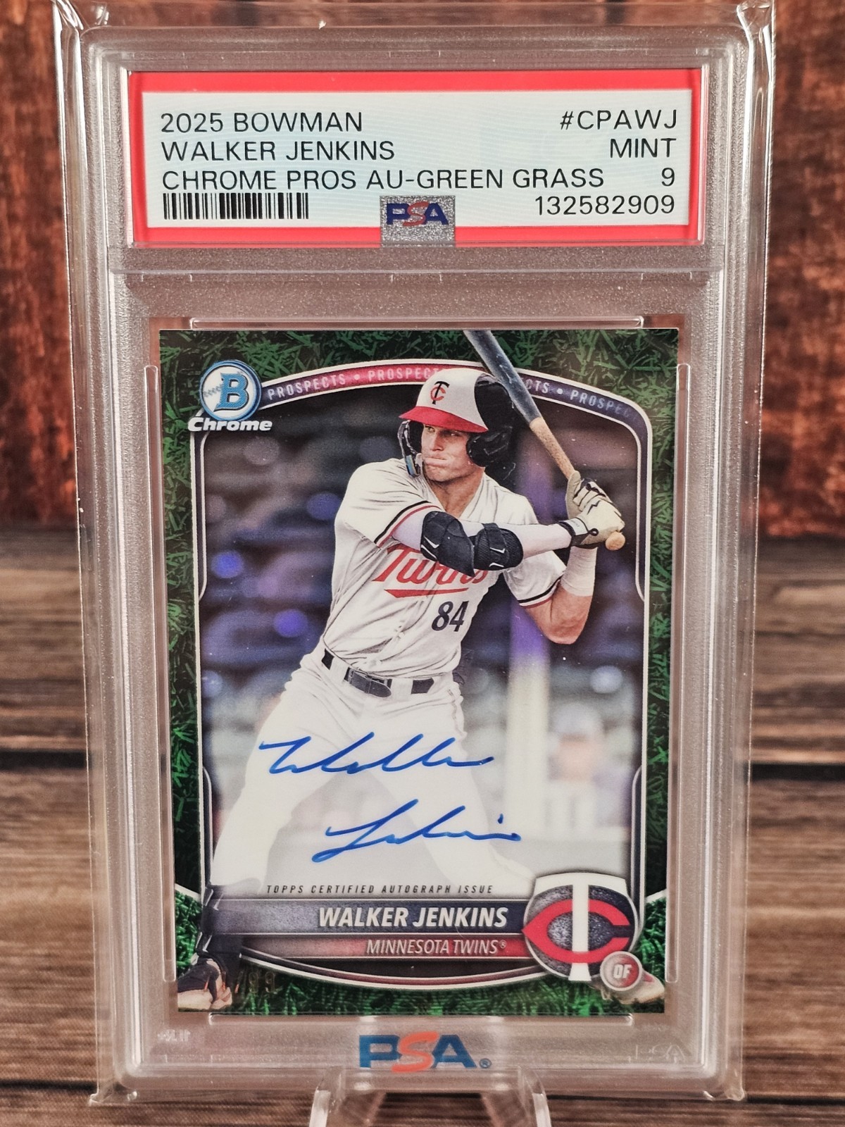 2025 Bowman Chrome Walker Jenkins auto Green Grass #CPAWJ /99 PSA 9