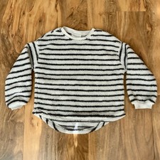 Girls White Black Striped Fleece Jacket The Childrens Place Size 5/6