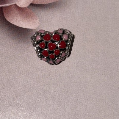 Original Pandora Sterling Silber Charm Burst of Love Herz Rot Rosa Emaille Retire