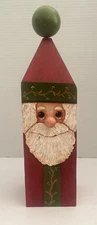 Tall Tabletop Folk Art Hand Painted Santa Wood Peg Post 13.5” SALE!