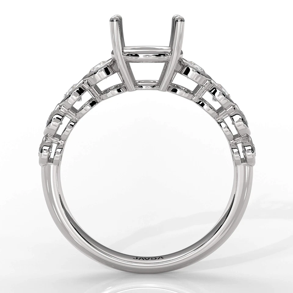 Diamond Engagement Elegant Semi Mount Bezel Ring 8 Stone 14k White Gold 0.32Ct - Image 3 of 4