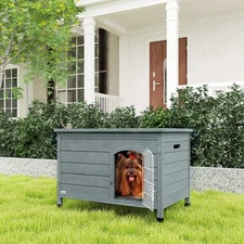 31.5"L Wooden Dog House Outdoor, Small Animal House, Dark Gray