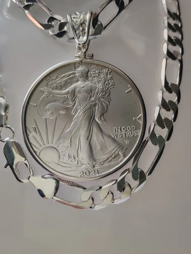 Unique And Original Coin Necklace 2021 American Silver Eagle 1 Troy Oz.999 Fine.