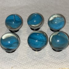 Vintage Shooter 6 Marbles Clear Blue 4 Vane Glass
