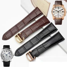 22 23 24 25mm Black Leather Watch Strap Band Fits For Calibre De Cartier