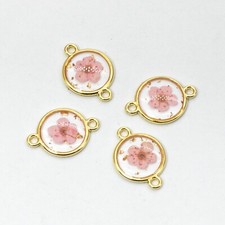 8PCS Gold Tone Real Dry Pressed Daffodil Flower Resin Round Connector GYX255