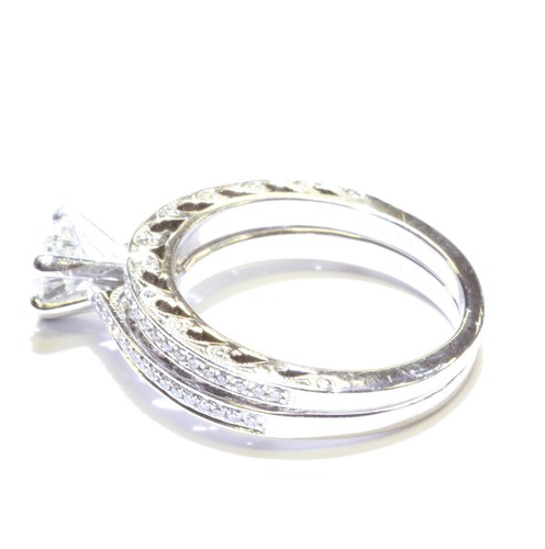 GIA 14k white gold 1ct heart diamond engagement ring wedding band 7.7g scott kay - Imagen 4 de 12