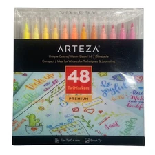 Arteza 48 Мarkers Water Based Ink Unique Colors Fine Tip 0.4 mm / Brush Tip 2018
