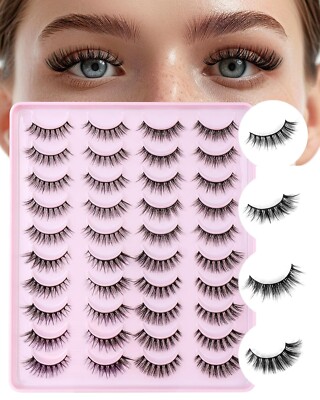 False Eyelashes Natural Look Fake Lashes 20 Pairs Wispy Fluffy False Lashes Faux