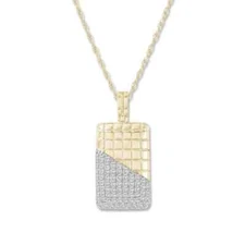 14K Gold Rectangle Shape Pendant 2 CTTW Lab Grown Diamond Gold Medallion Charm