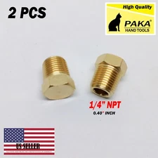 2 pc 1/4 inch male NPT Cored Hex Head Plug Brass Pipe Fitting NPT fuel water air