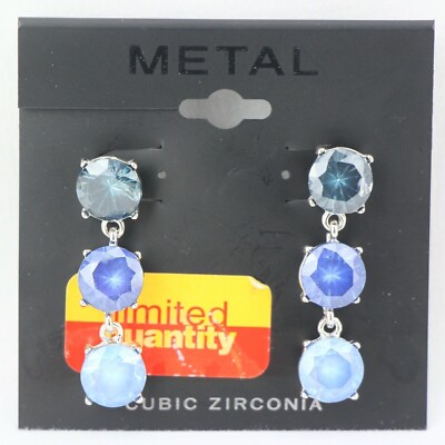 Kohl's Metal Earrings Blue Cubic Zirconia Silver Tone Dangle Blue