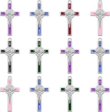 30Pcs 6Colors Rosary Making Supplies Silver Alloy Enamel Saint Benedict Cross