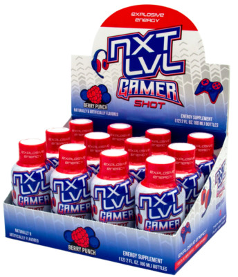 NXT LVL Gamer Shot Energizer NEW Sealed Case Lot (12 x 2oz (60ml) Energy Shots)