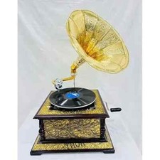 Ancien lecteur gramophone enregistreur phonographe vintage disque vinyle corn...