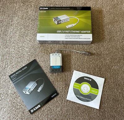 D-Link USB 2.0 Fast Ethernet Adapter DUB-100 - with Box, Disk, and Manual