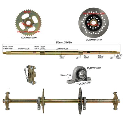 1''x 32'' Go Kart Mini Bike Live Rear Axle Kit + Disc Hub 420 Sprocket Golf Cart