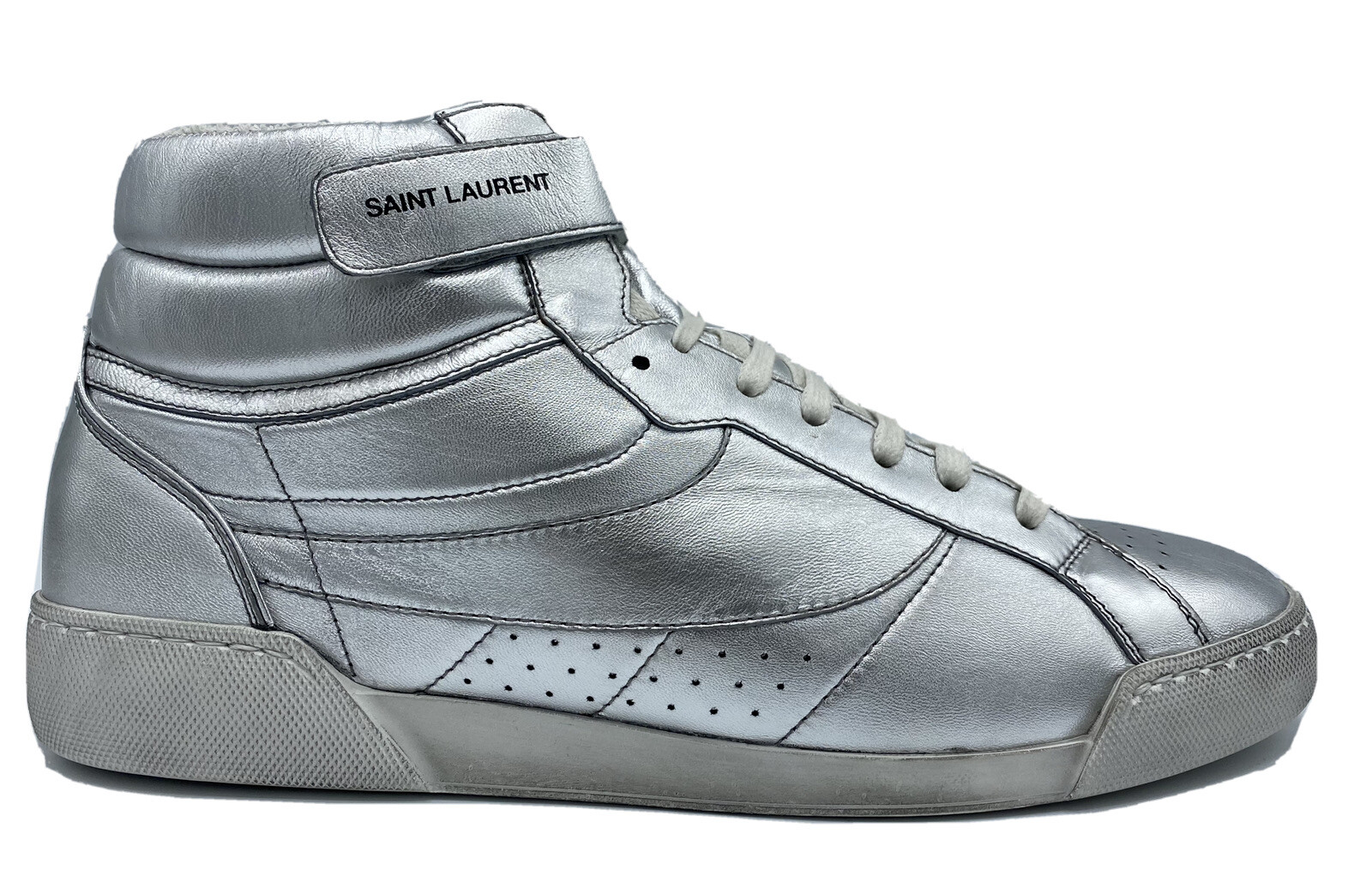 Sneakers alte Saint Laurent in pelle argento $750 taglia US 9 5 Made in Italy
