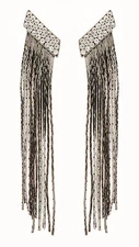 Clip On Drop Earrings gunmetal grey with crystals and linked strands - Cal GM