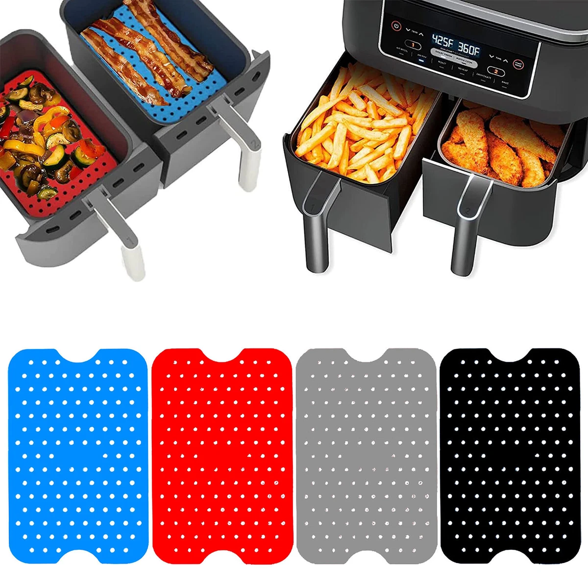 Silicone Air Fryer Liners For Ninja Dual Air Fryer, Reusable Air