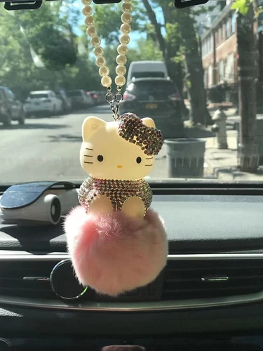Cute Hello Kitty Car Rearview Mirror Hanging Ornament Accessories （Pink）