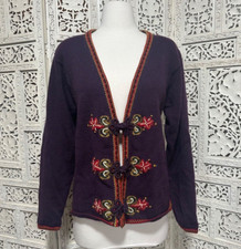 Vintage hand embroidered wool purple grannycore cardigan size medium