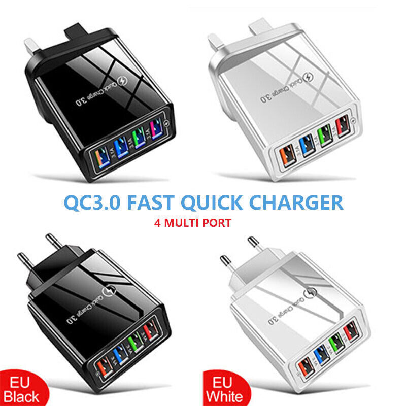 4 MultiPort Fast Quick Charge USB Hub Mains Wall Charger UK Plug