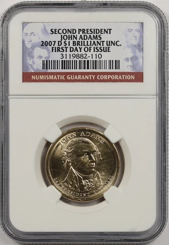 2007-D John Adams $1 NGC Brilliant Uncirculated Presidential Dollar 