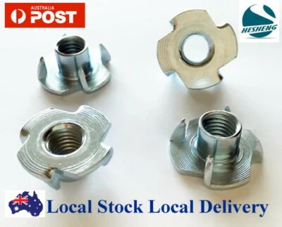 HESHENG M4 M5 M6 M8 M10 ZP Steel 4 Prong T Nut Tee TNut Blind Timber Wood Insert Nuts